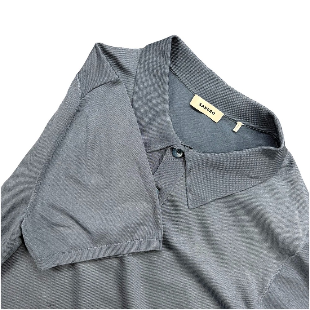 SANDRO Paris Polo Shirt Mens Medium Blue‎ Short Sleeve Cotton Blend Designer